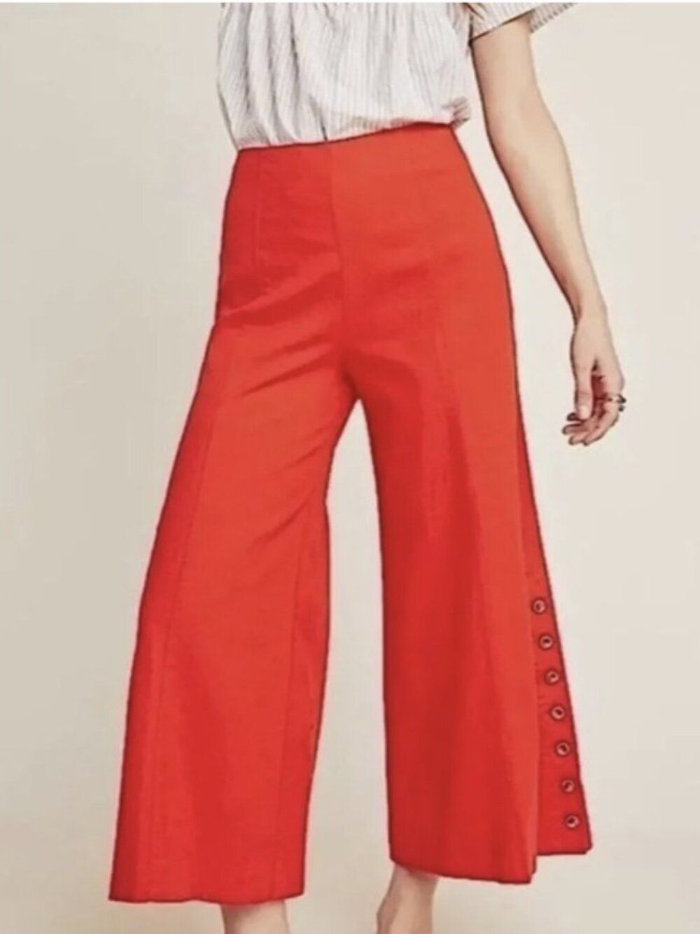 By Anthropologie High Rise Linen Blend Culotte Wide Leg Pant Size 4